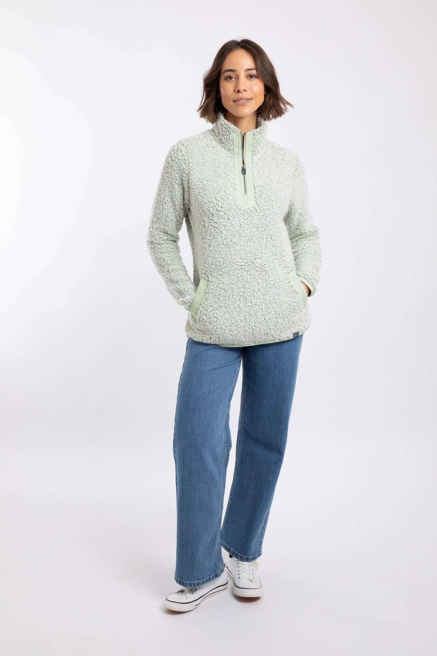 Weird Fish Weird Fish Women's Pipper Cosy 1/4 Zip Fleece in Pale Green - 4