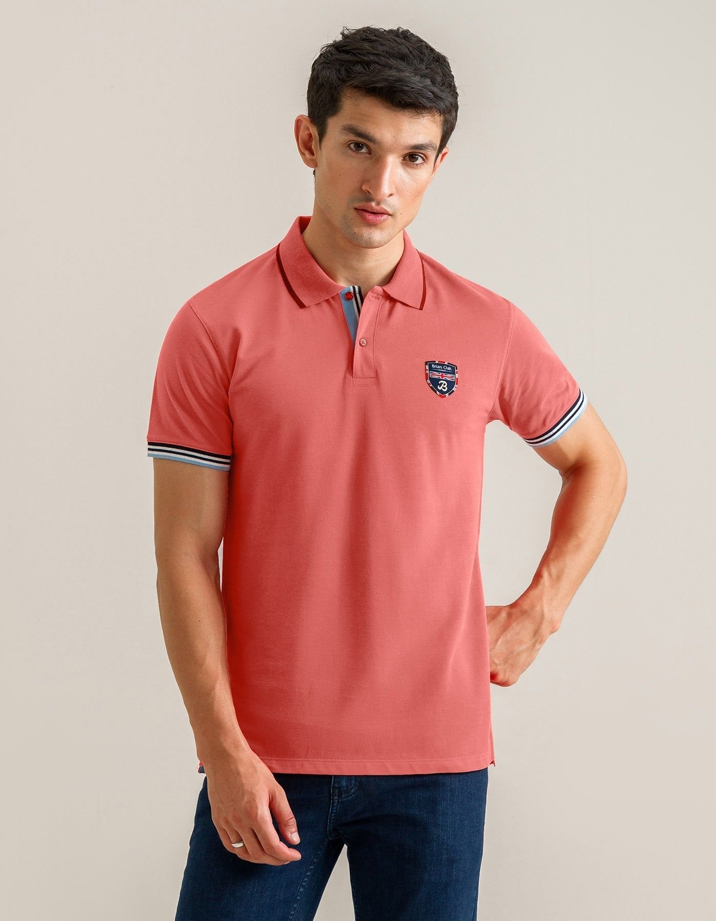 Brian Oak London Brian Oak London Men's Designer Polo Shirt Coral - 4