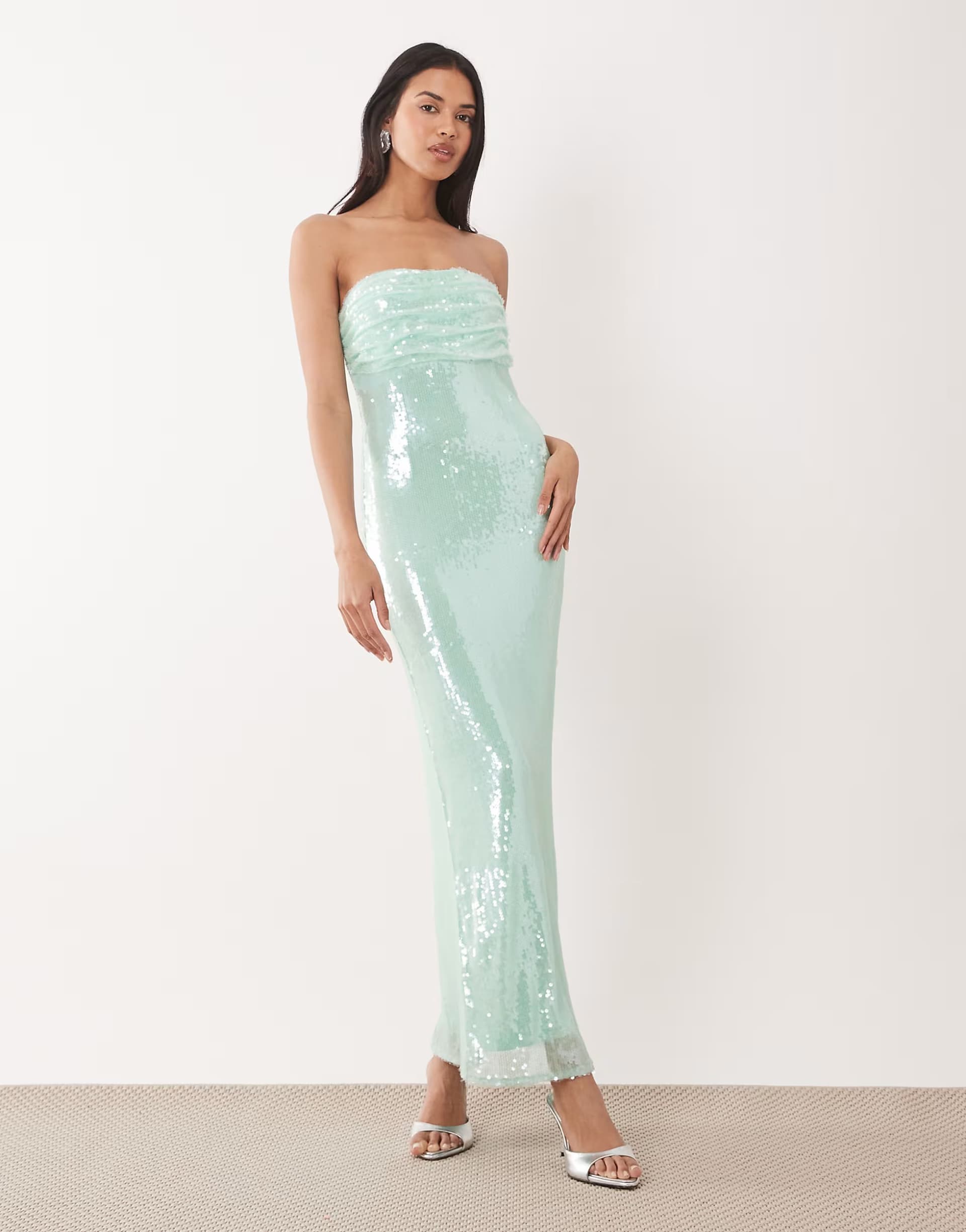 ASOS Rare London bandeau ruched bust sequin maxi dress in mint