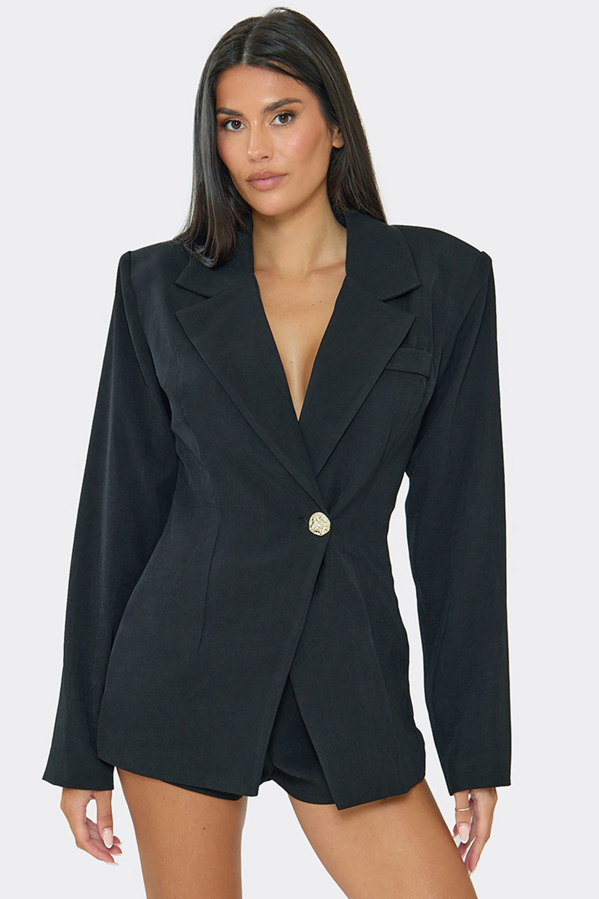 EGO EGO Women's Long Sleeve V-neck Mini Playsuit in Black