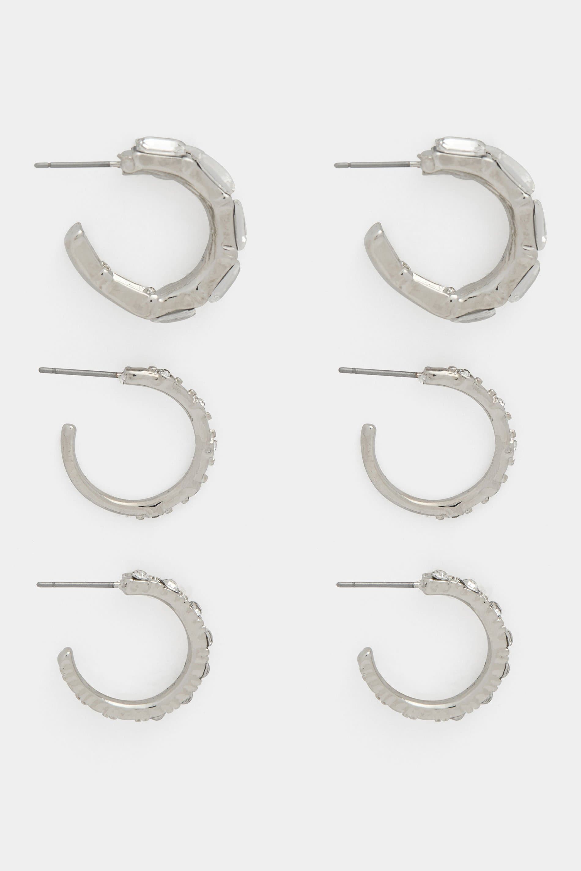 Yours 3 Pack Silver Diamante Embellished Hoop Earrings