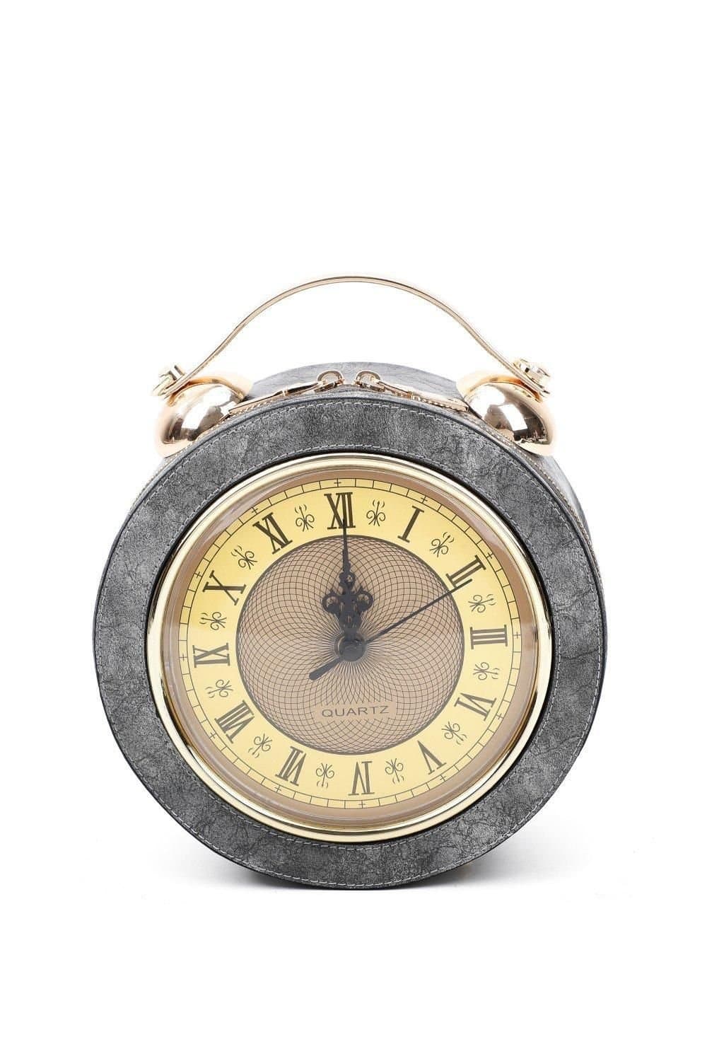 Fontanella Fashion Fontanella Fashion Women's Clock Shaped Gothic Unique Design Handbag in Silver