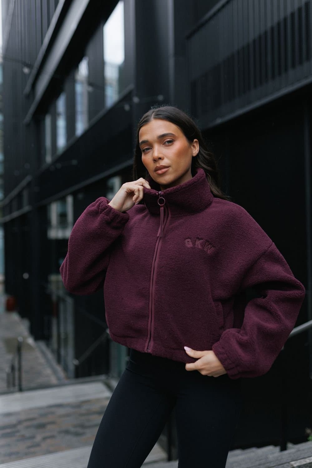 Gym King GYM KING Women's Cropped Borg Full Zip Burgundy