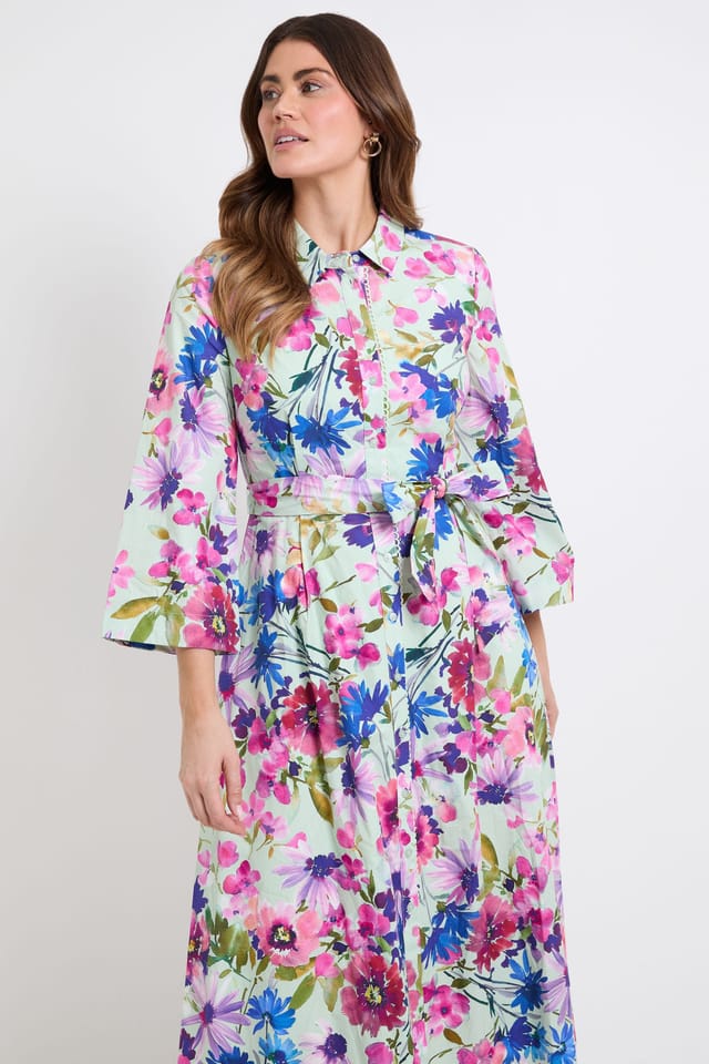 Wallis Wallis Women's Floral Cotton Shirt Dress in Sage - 2