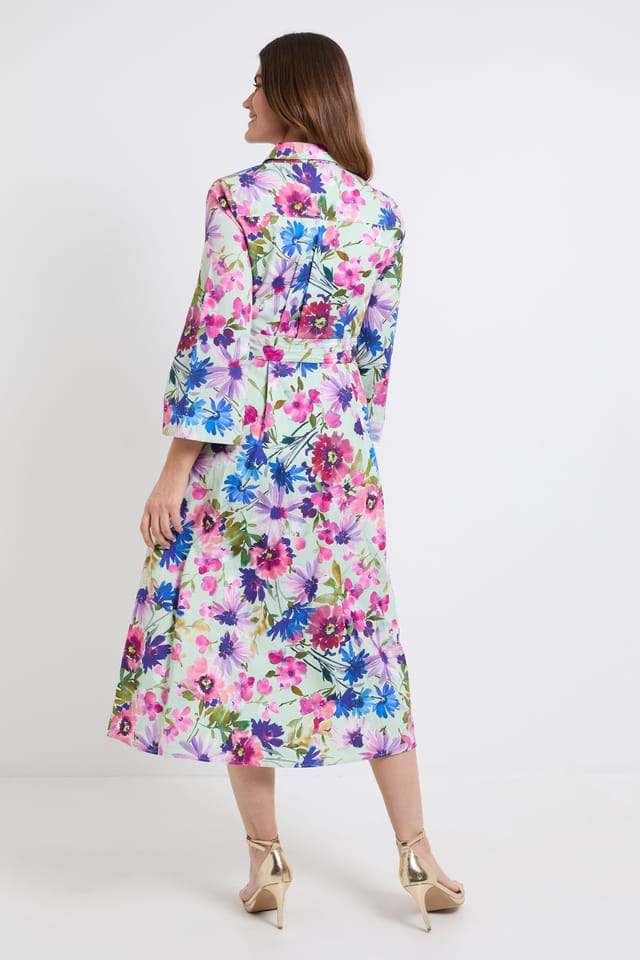 Wallis Wallis Women's Floral Cotton Shirt Dress in Sage - 3