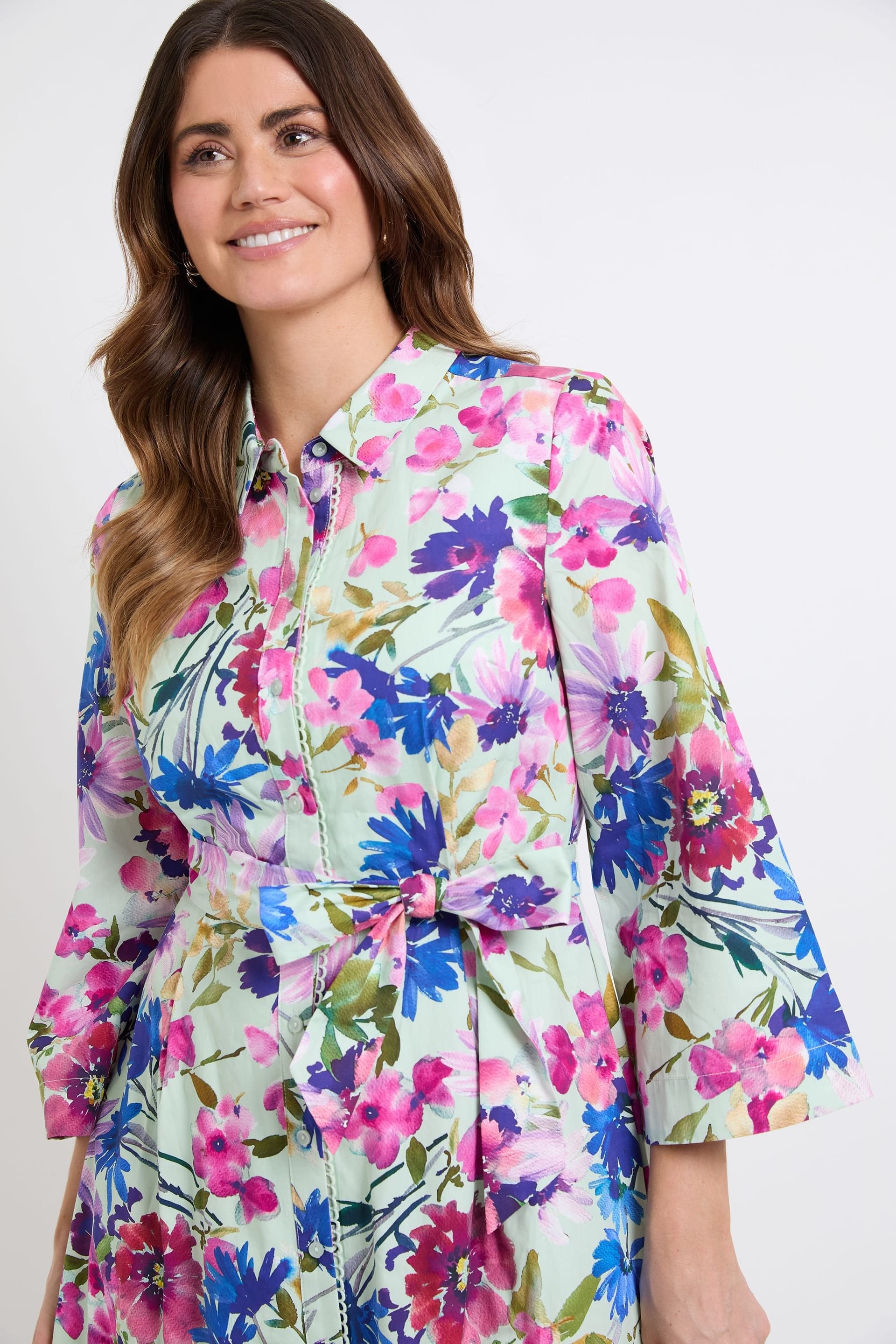 Wallis Wallis Women's Floral Cotton Shirt Dress in Sage - 4