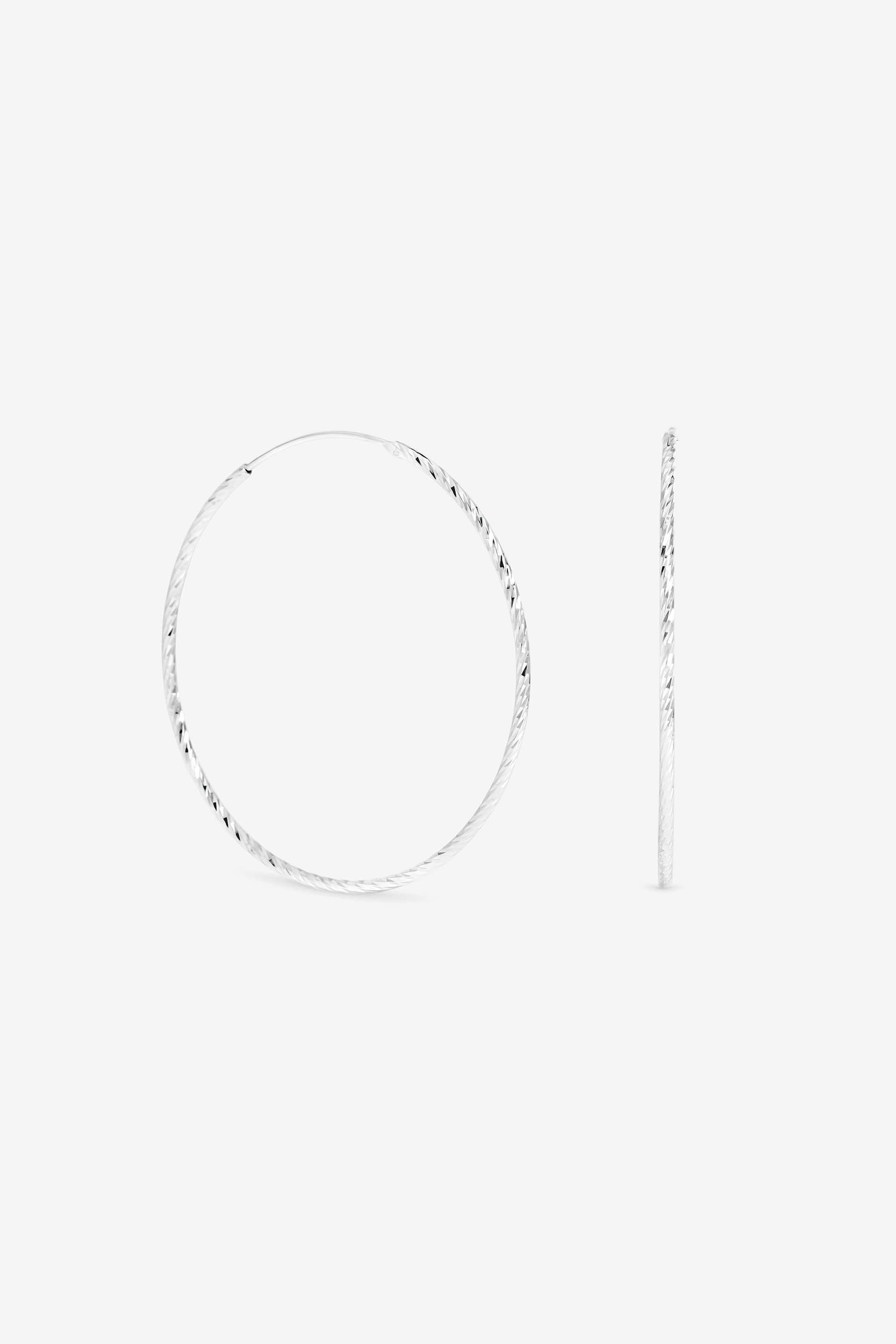 Simply Silver Simply Silver Women's Sterling Silver Plated Diamond Cut 50mm Sleeper Hoop Earrings