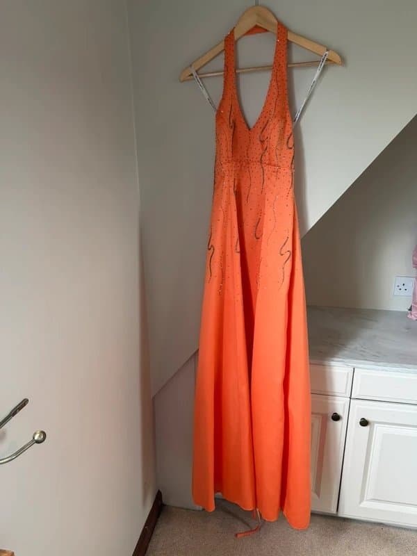 Morgan & Co. Morgan & Co Vintage y2k 90s 00s Orange Crystal Embroidered Evening Prom Dress Size 8/10
