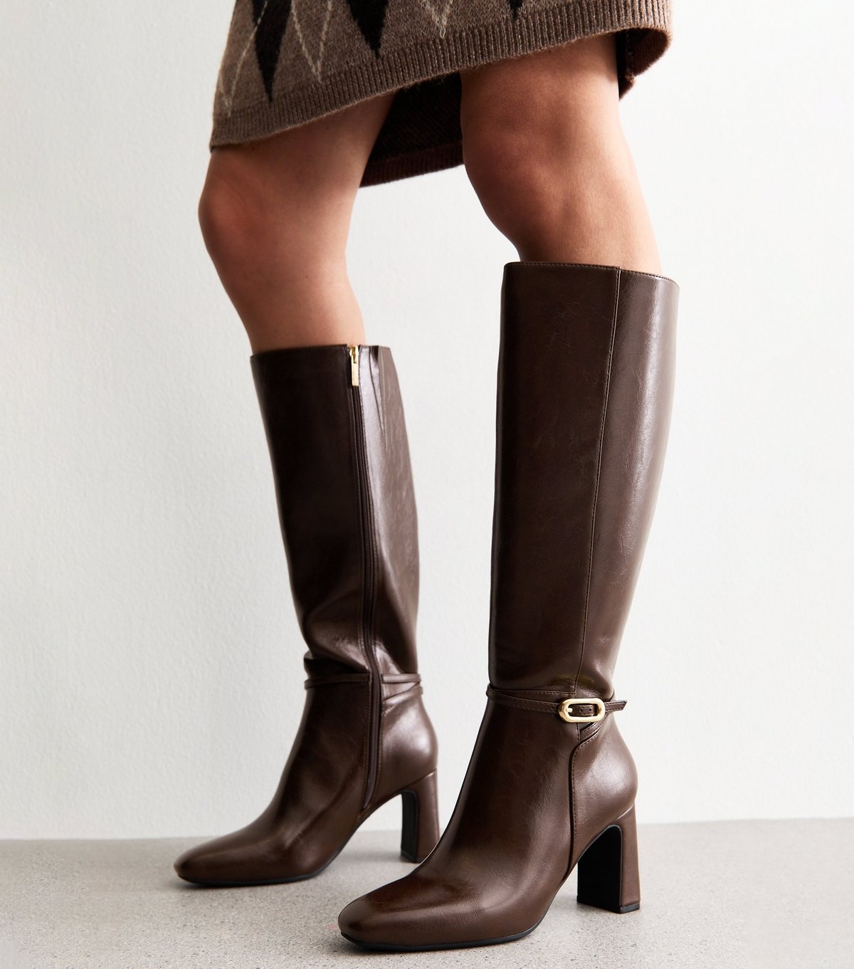New Look Women's Dark Brown Faux Leather Knee High Boots Vegan New Look - 2