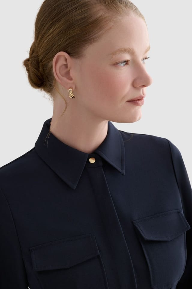 Hobbs London Hobbs London Women's Dannie Cinched-Waist Collard Shirt in Dark Navy - 3