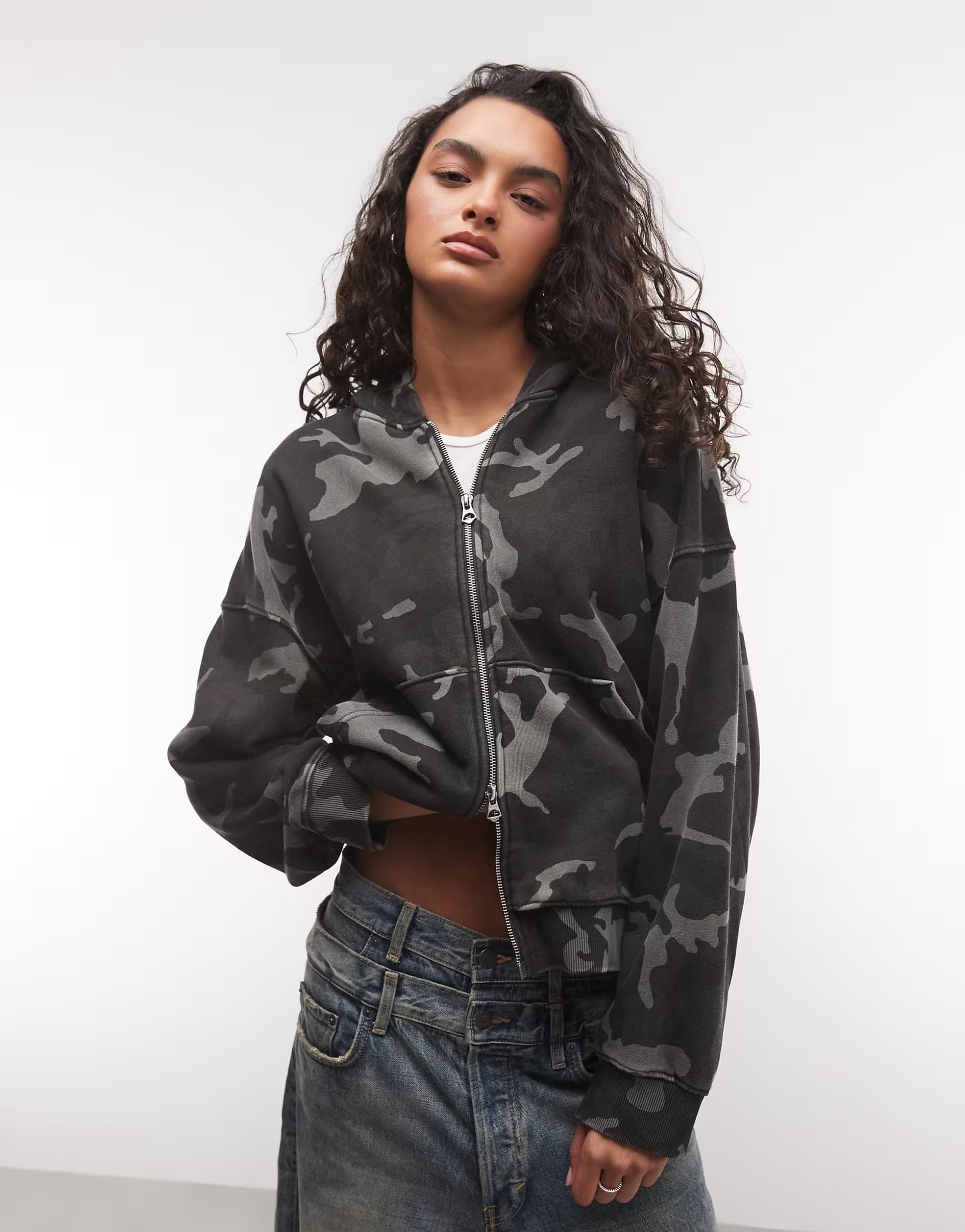 ASOS Weekday oversized zip up hoodie in camo print