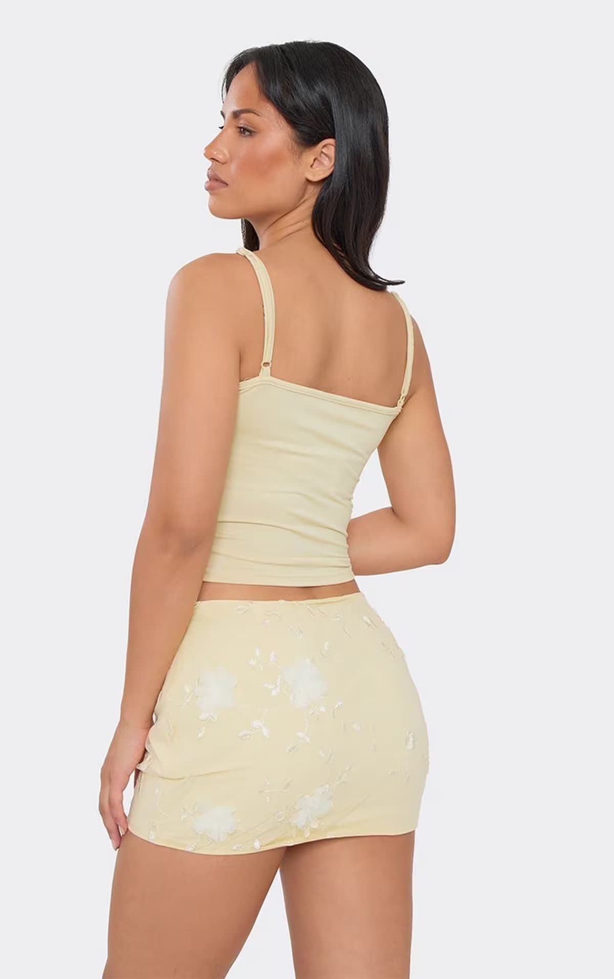 EGO Mid Rise Mini Skirt In Yellow Floral Sequin, Women's Size UK 6