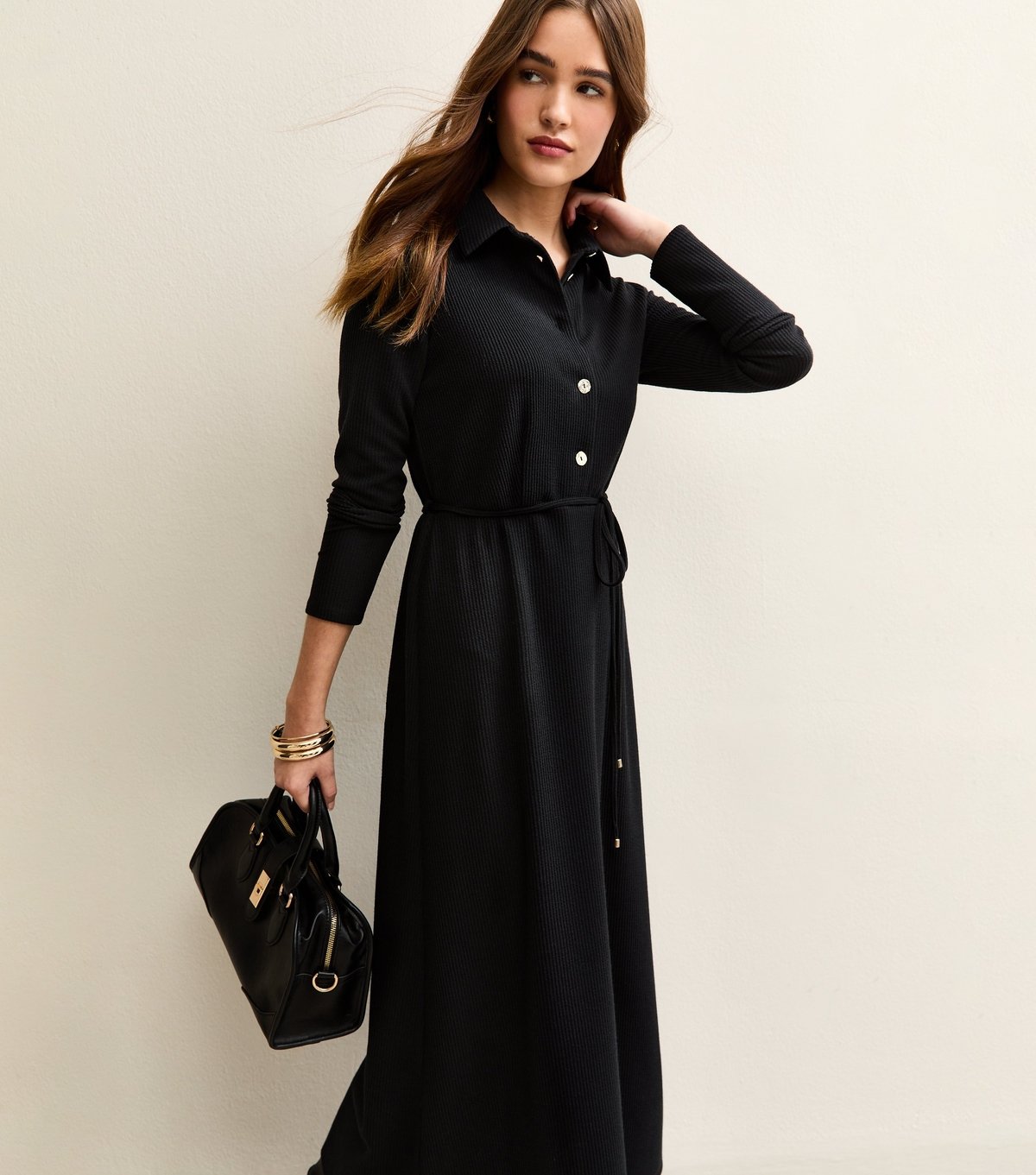 New Look Women's Black Crinkled Midi Shirt Dress New Look - 4