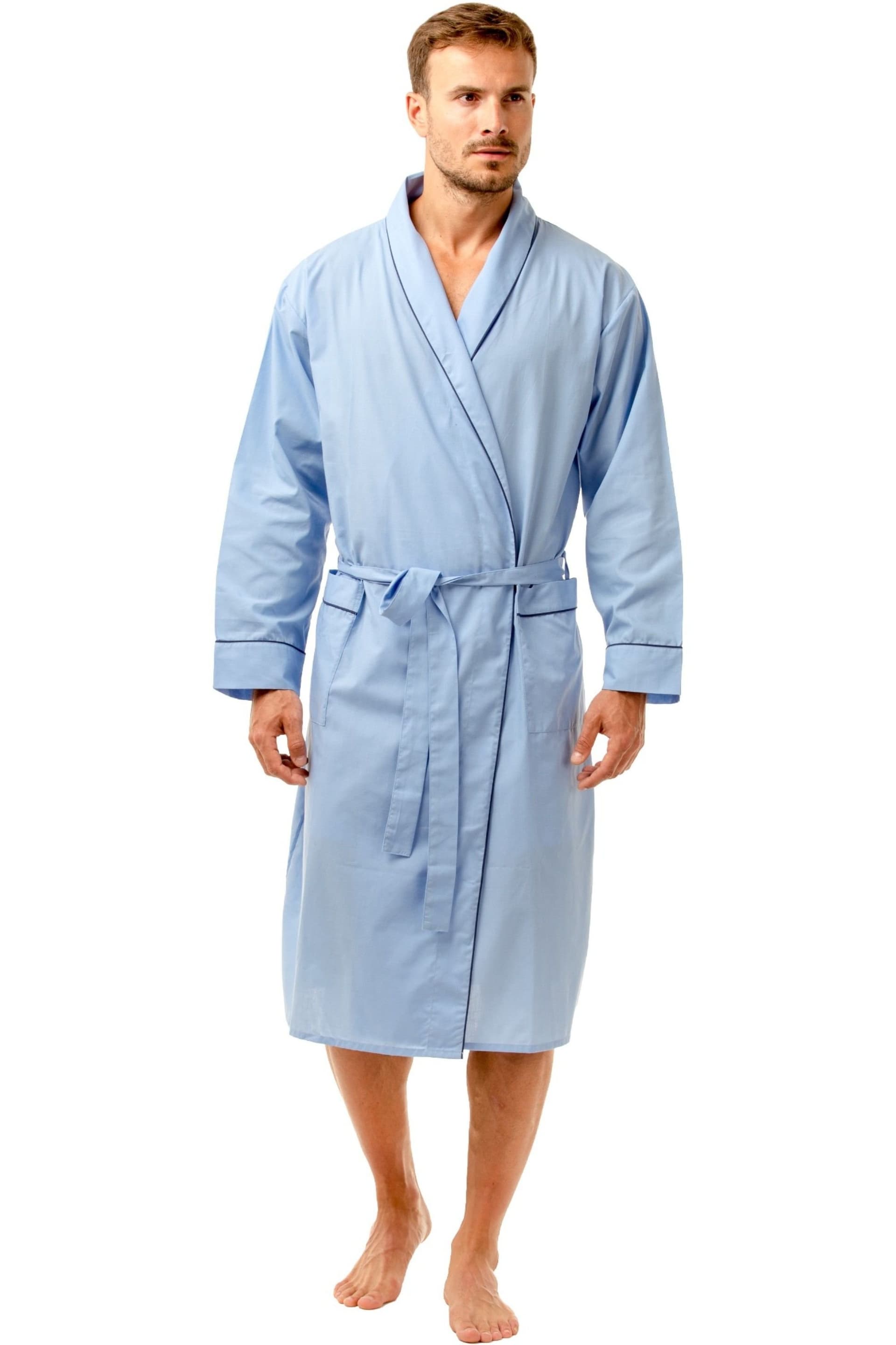 Haigman Haigman Men's Men's Cotton Blend Easy Care Shawl Collar Dressing Gown in Blue