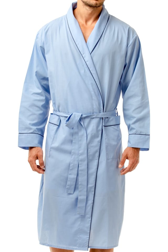 Haigman Haigman Men's Men's Cotton Blend Easy Care Shawl Collar Dressing Gown in Blue - 3