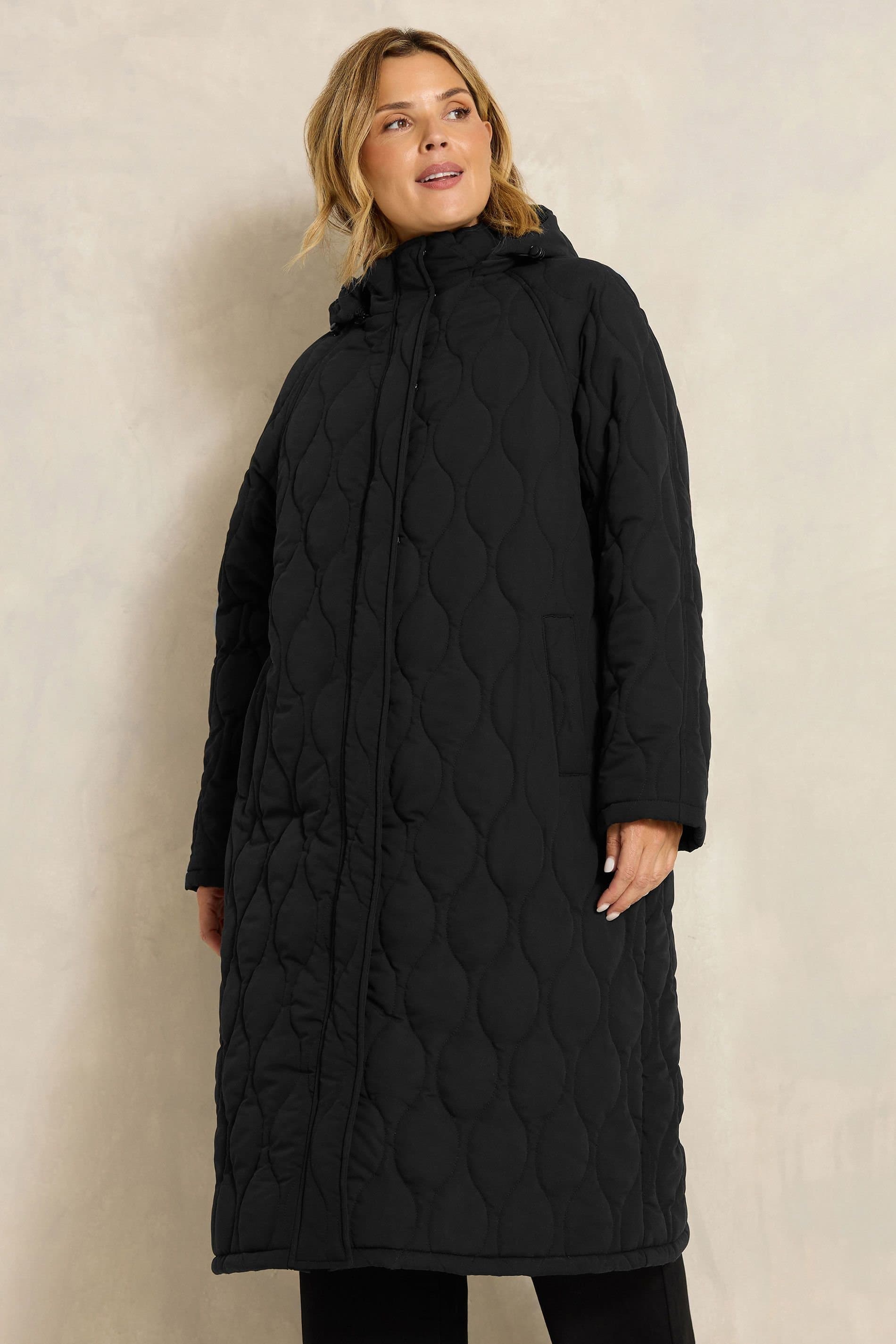 Evans Evans Women's Quilted Longline Coat in Black
