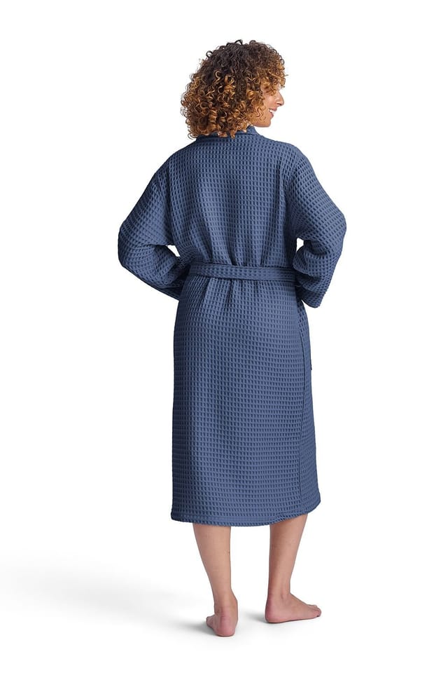 Christy CHRISTY Women's 'Waffle' 100% Turkish Cotton Kimono Style Bathrobe in Navy - 2