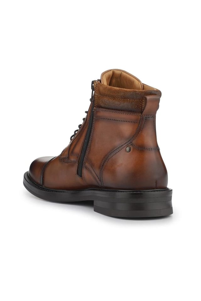 Jones Bootmaker Jones Bootmaker Men's Eugene Leather Lace-Up Boots With Padded Cuff in Tan - 3