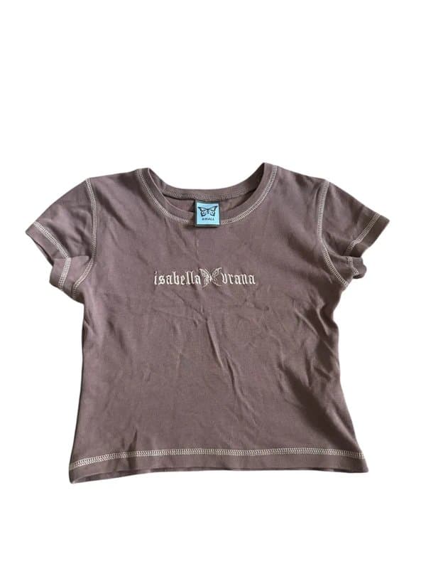 Isabella Vrana y2k isabella vrana brown contrast stitch graphic baby tee