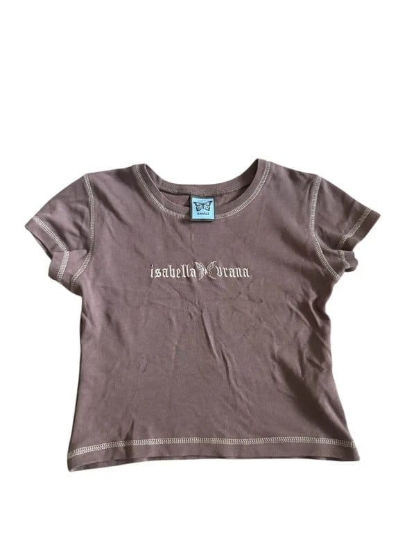 Isabella Vrana y2k isabella vrana brown contrast stitch graphic baby tee - 1