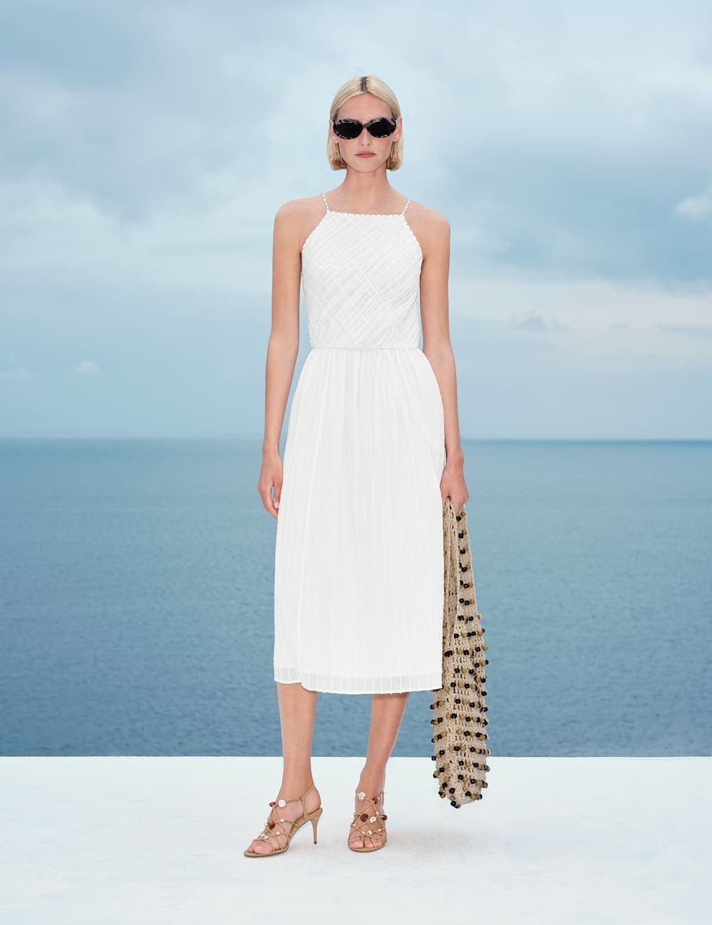 Marks & Spencer M&S Pure Cotton Square Neck Strappy Midaxi Waisted Dress White