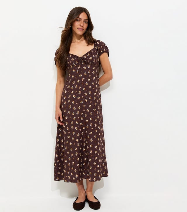 New Look Women's Petite Brown Ditsy Print Milkmaid Midi Dress New Look - 3