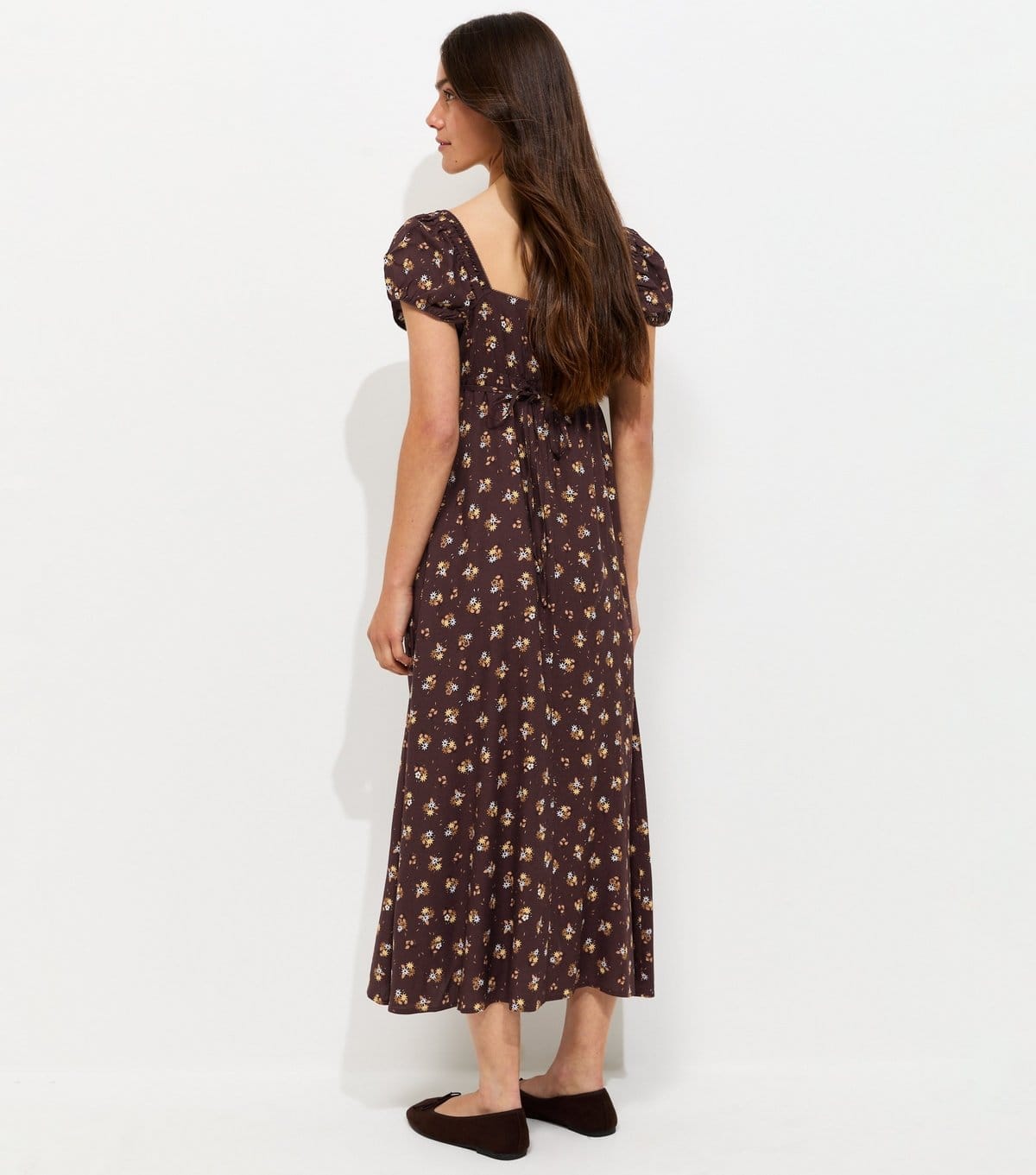 New Look Women's Petite Brown Ditsy Print Milkmaid Midi Dress New Look - 4