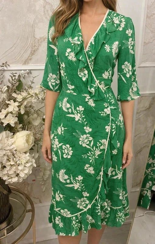 Topshop Vintage Topshop wrap midi dress floral cottagecore size 8 boho 90s wedding guest