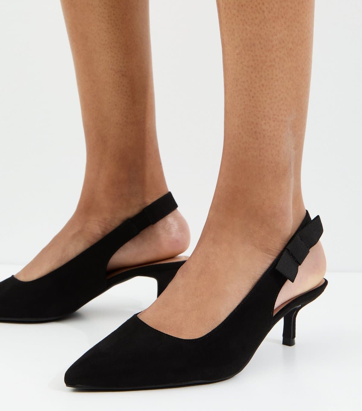 New Look Women's Wide Fit Black Faux Suede Kitten Heel Slingback Court Shoes Vegan New Look