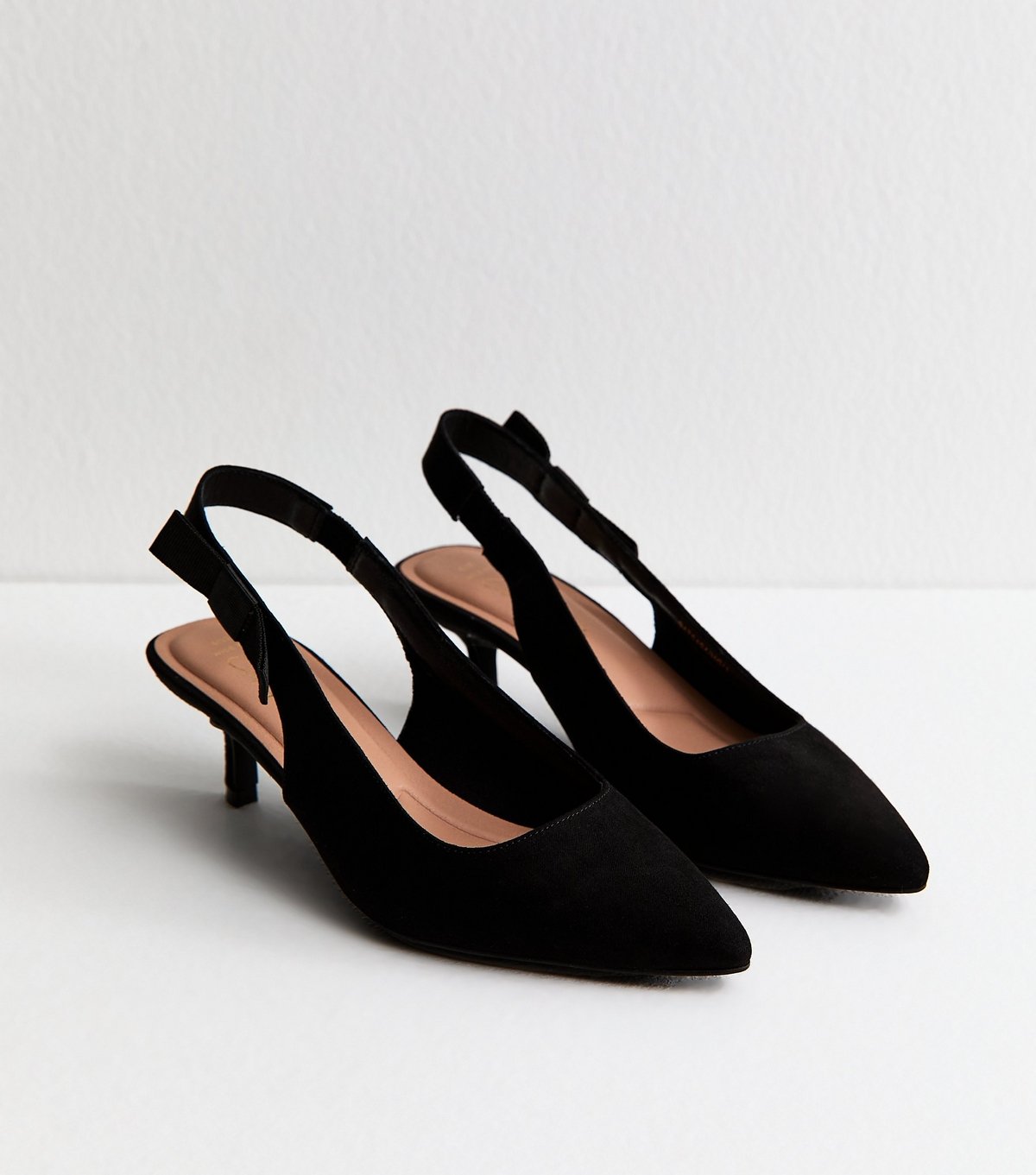 New Look Women's Wide Fit Black Faux Suede Kitten Heel Slingback Court Shoes Vegan New Look - 3