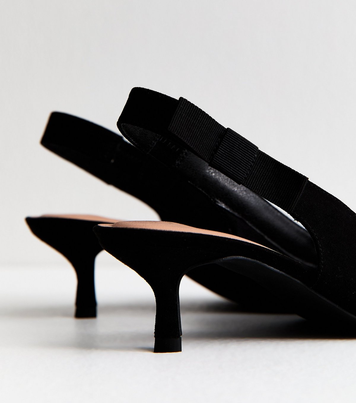 New Look Women's Wide Fit Black Faux Suede Kitten Heel Slingback Court Shoes Vegan New Look - 4