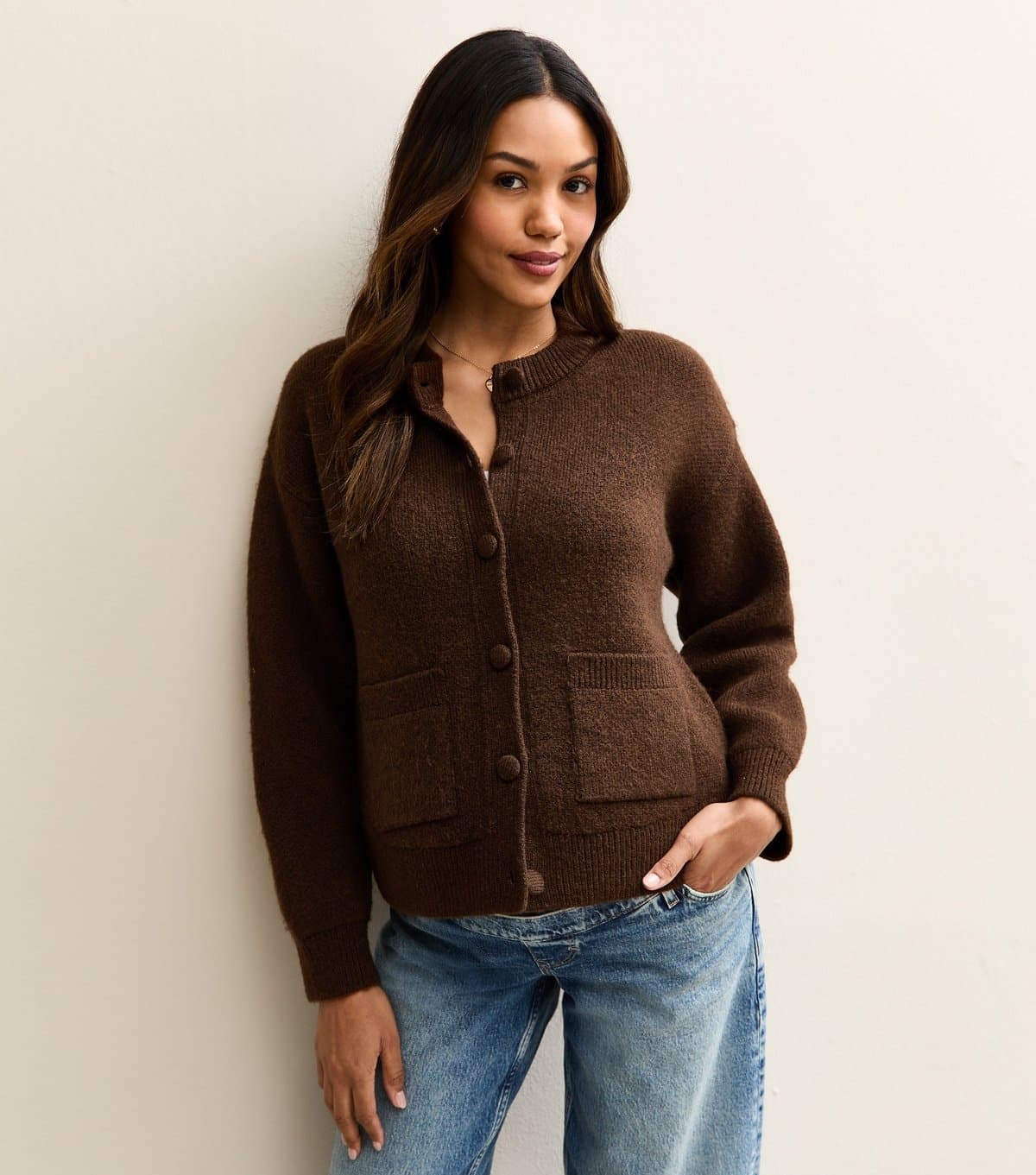 New Look Women's Maternity Dark Brown Double Pocket Cardigan New Look
