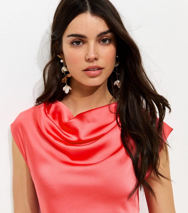 New Look Women's Coral Relaxed Satin Cowl Neck Midi Dress New Look - 2