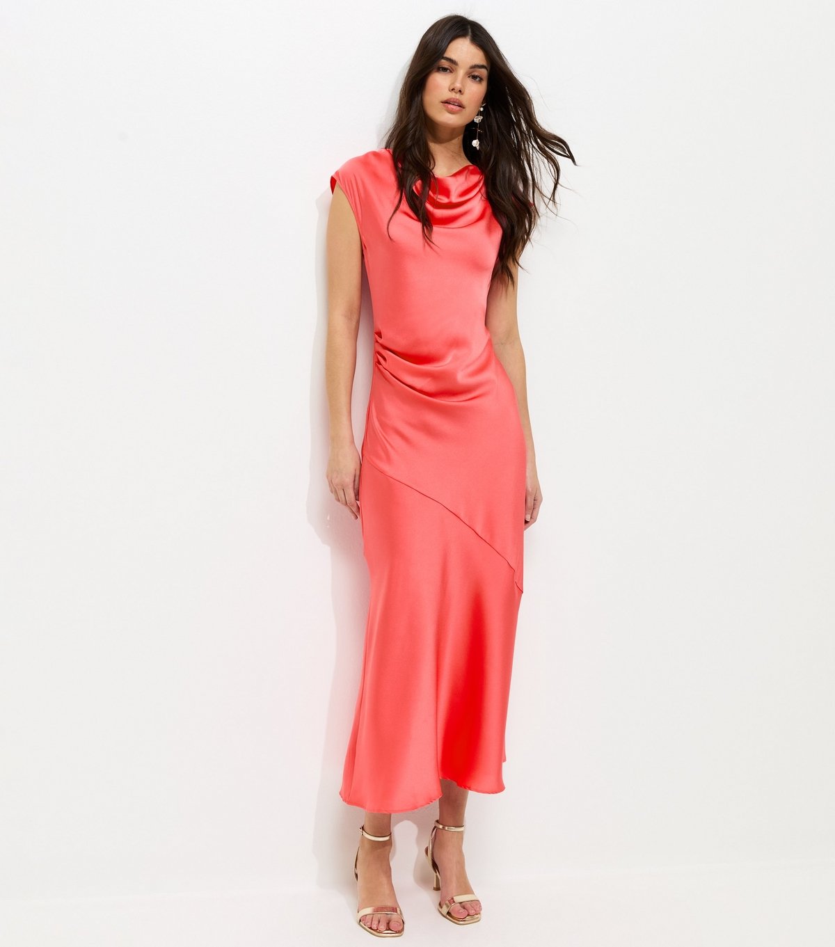 New Look Women's Coral Relaxed Satin Cowl Neck Midi Dress New Look - 3