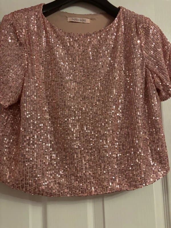 Jaded Rose Jaded rose cute statement pink sequin cropped lined top 10-12 same day post