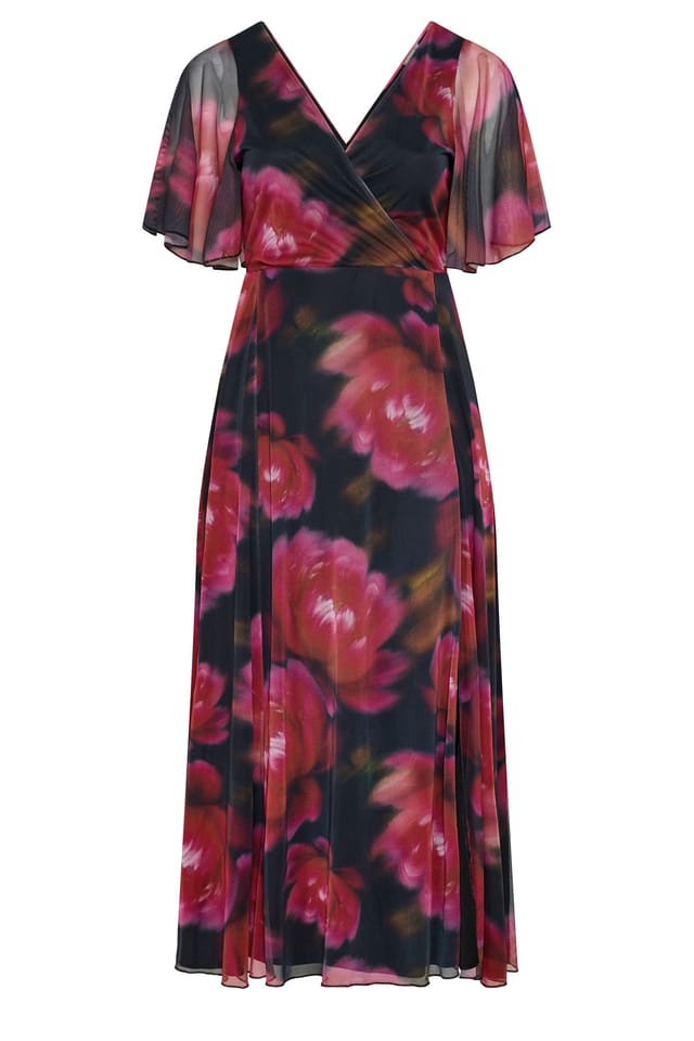 Yours Yours Women's Floral Abstract Mesh Dress in Black - 2