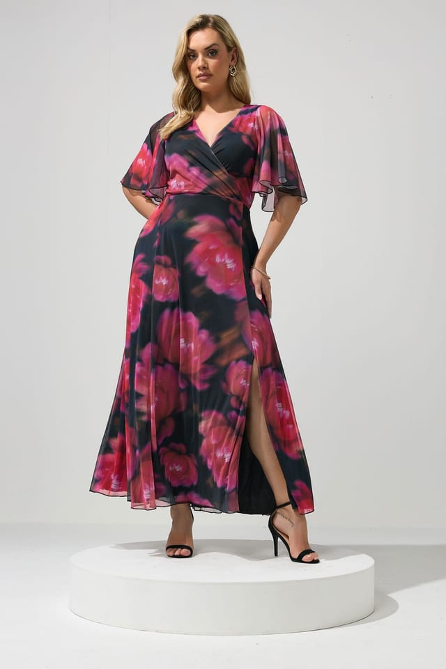Yours Yours Women's Floral Abstract Mesh Dress in Black - 3