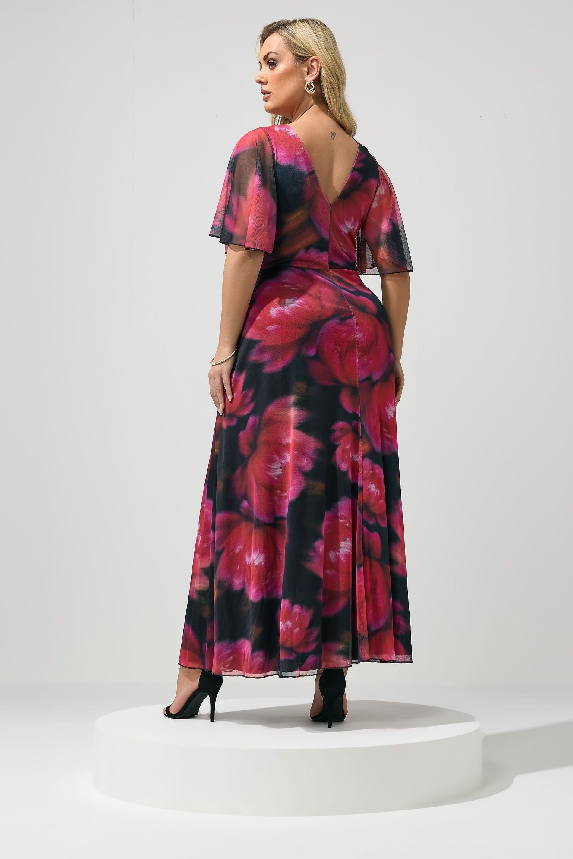 Yours Yours Women's Floral Abstract Mesh Dress in Black - 4