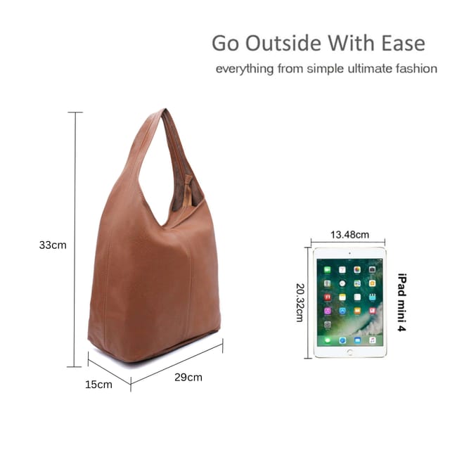 Pluspup Pluspup Women's Slouch Genuine Italian Leather Shoulder Tote Bag in Brown - 2