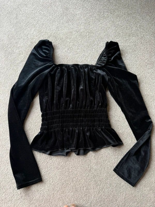 New Look Black Velvet Off-Shoulder Top UK 8