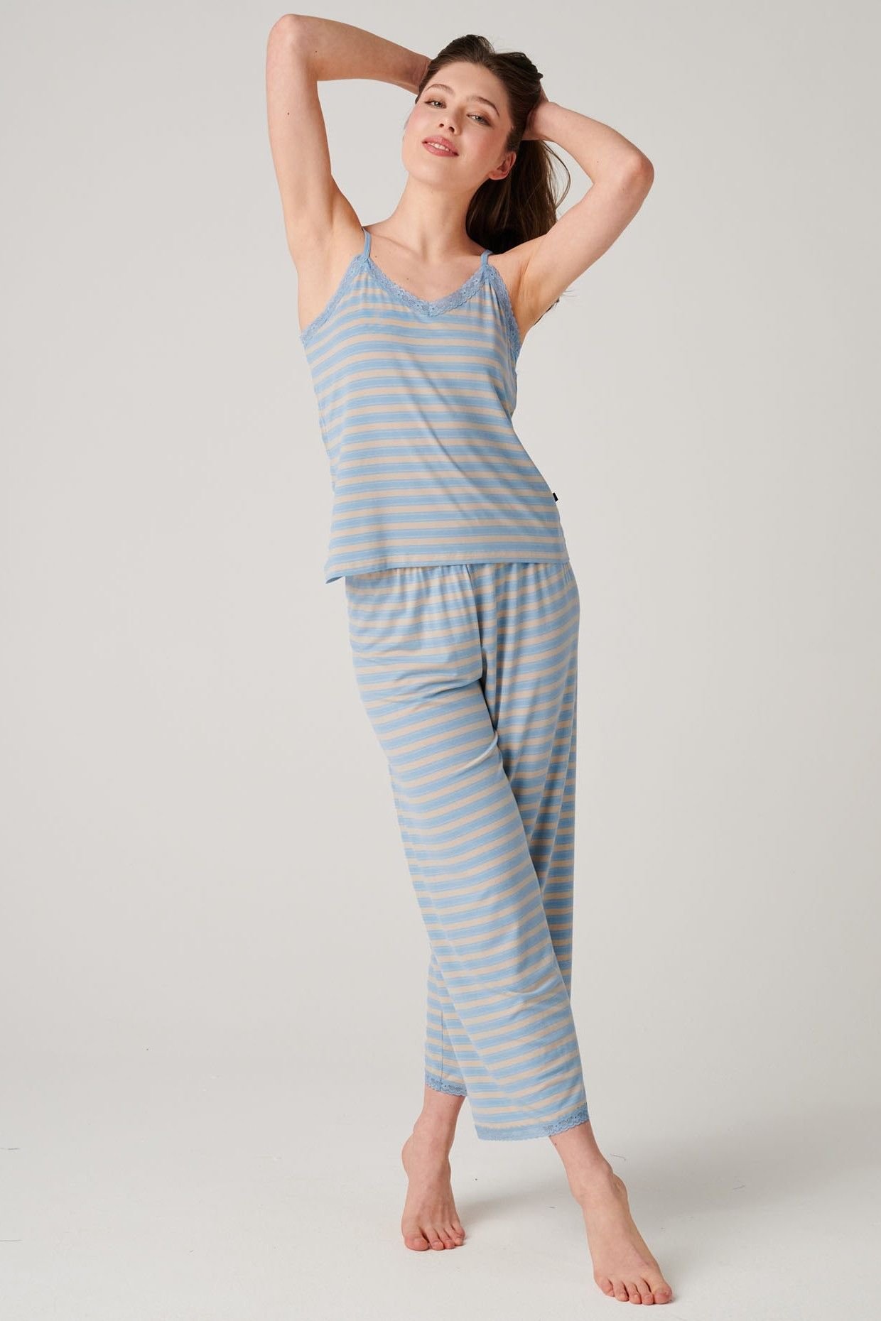 British Boxers British Boxers Women's "Cornish" Bamboo Lace Camisole Pyjama Set in Light Sand - 2