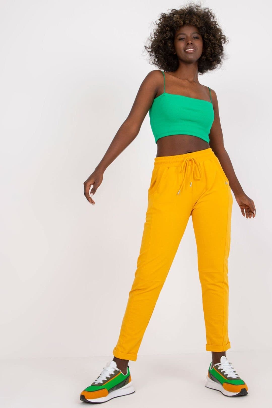 Love Lace Love Lace Women's High Rise Sweatpants with Waist Tie Pockets in Mustard