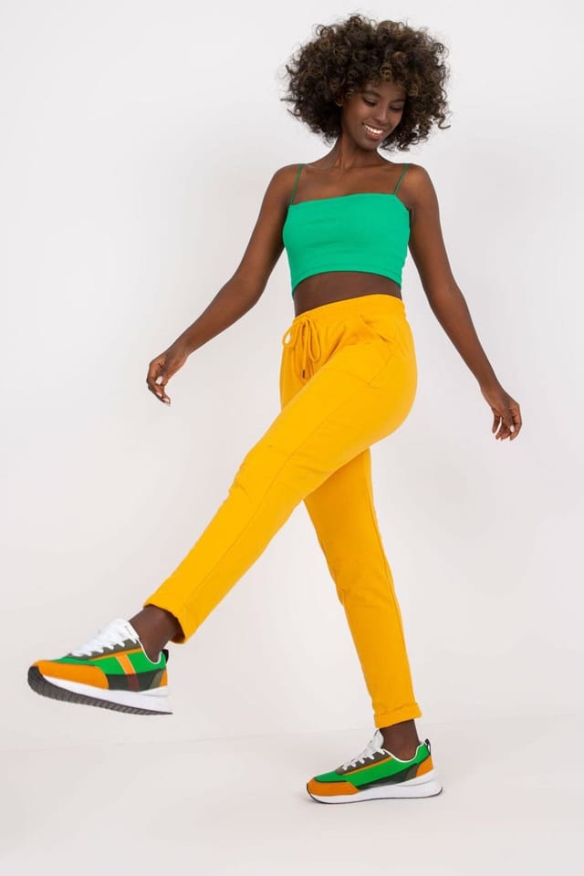 Love Lace Love Lace Women's High Rise Sweatpants with Waist Tie Pockets in Mustard - 3