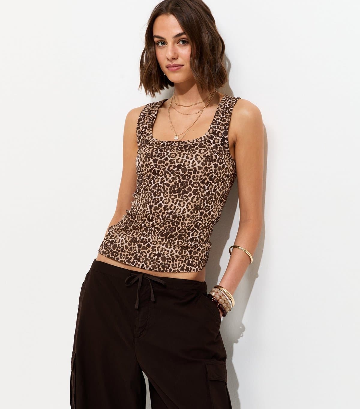 New Look Women's Brown Leopard Print Square Neck Vest Top New Look