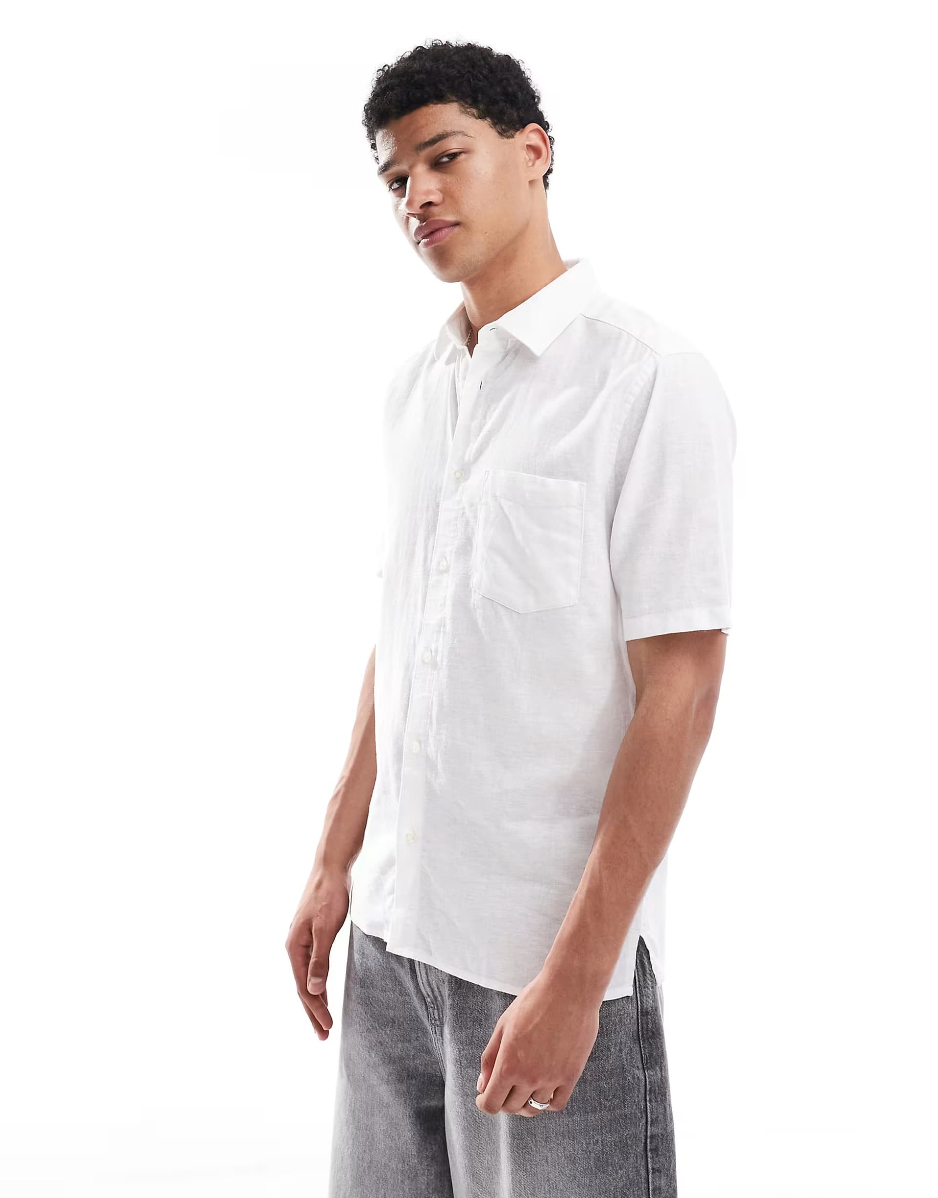 ASOS ASOS Only & Sons Short Sleeve Linen Shirt in White