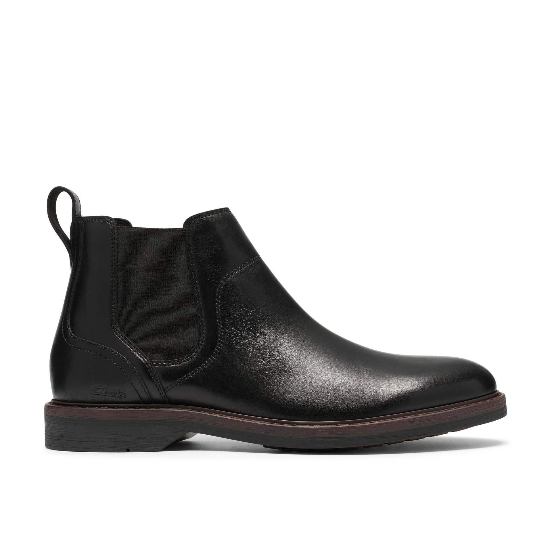 Clarks Clarks Men's Pitney Top Black Leather Ankle Boots, Chelsea Boots