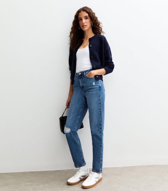 New Look Women's Tall Blue High Waist Ripped Tori Mom Jeans New Look - 2