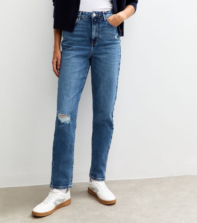 New Look Women's Tall Blue High Waist Ripped Tori Mom Jeans New Look - 3