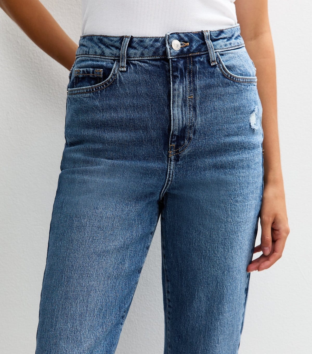 New Look Women's Tall Blue High Waist Ripped Tori Mom Jeans New Look - 4