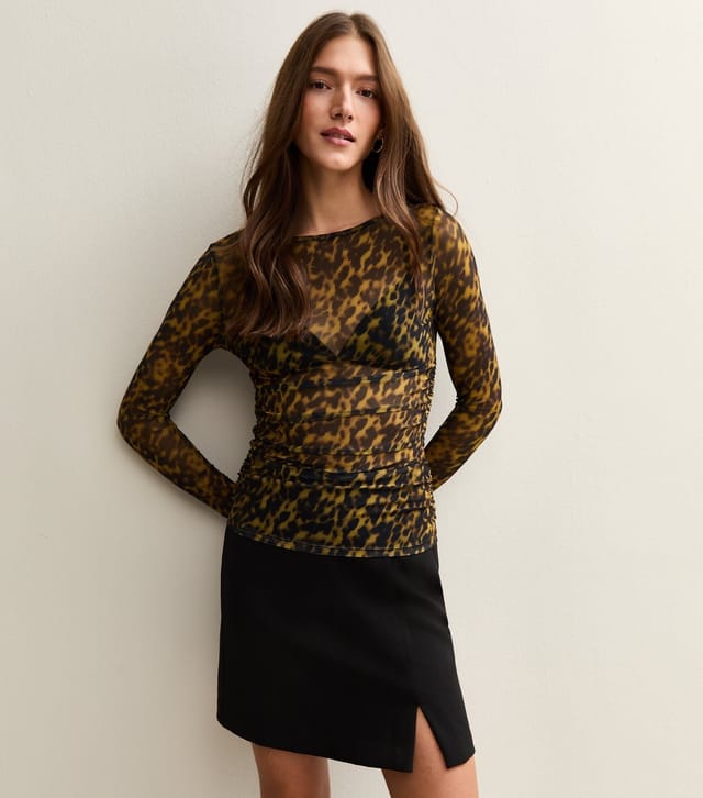 New Look Women's Brown Tortoiseshell Mesh Long Sleeve Top New Look - 2